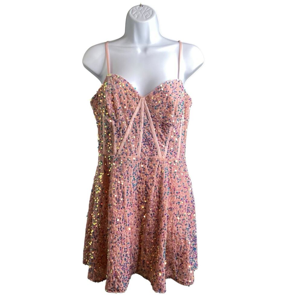 Lavetir Pink Velvet Sequins Mini Dress Size 8 Fairy Coquette Princess‎ Romantic
